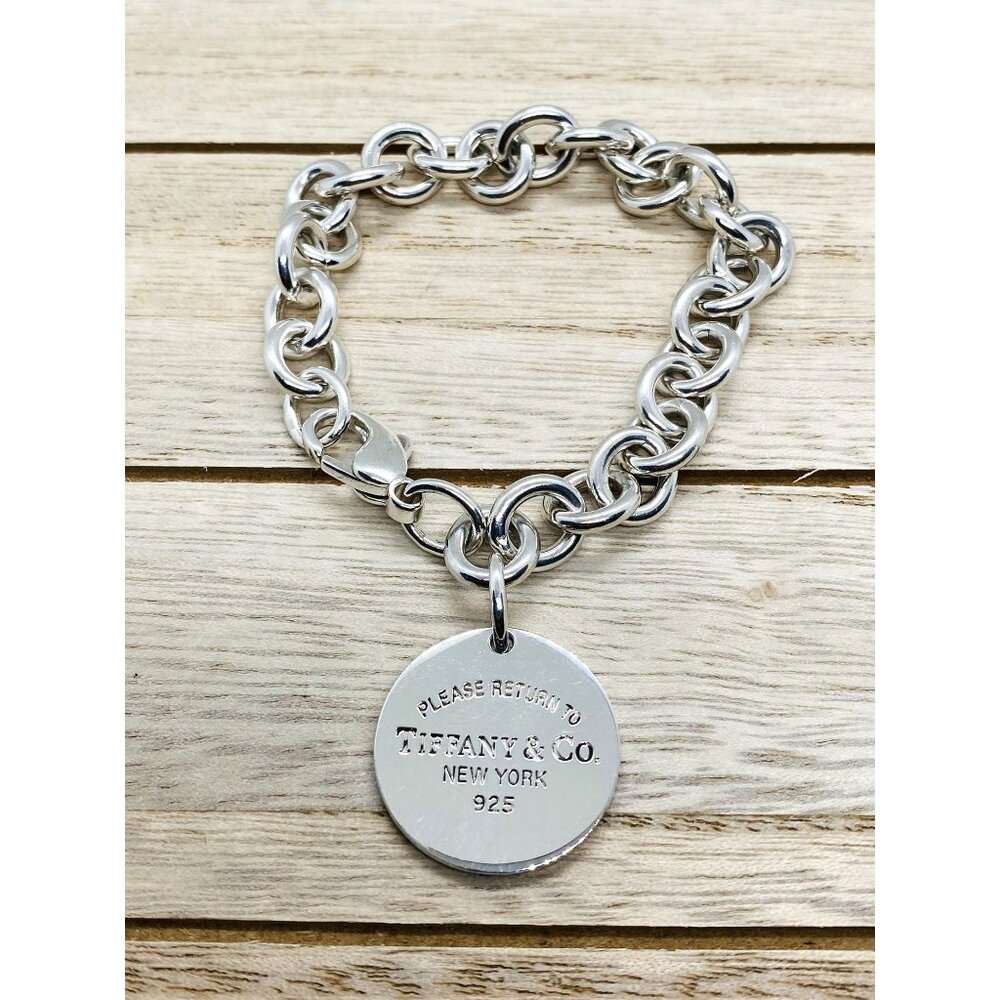 SOLD!!! Tiffany & Co Please Return To Tiffany 925 Round Tag Bracelet 7.75 Inches